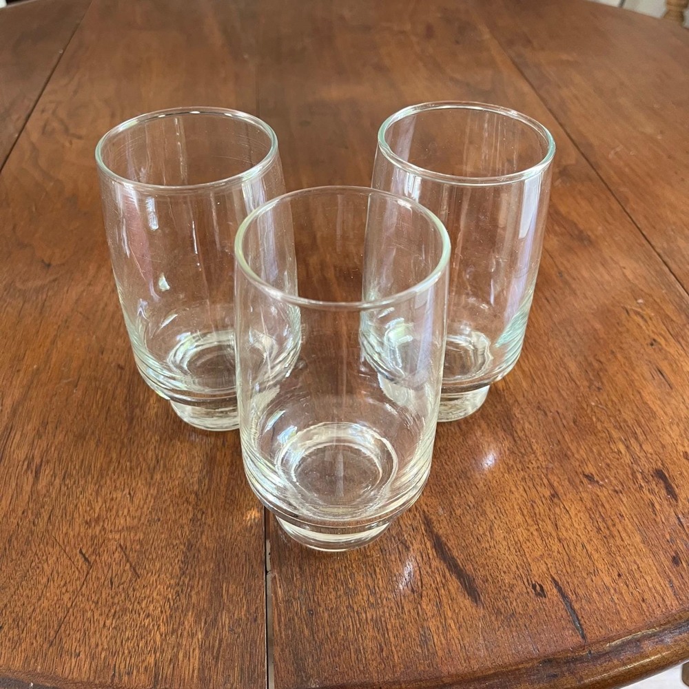 Vintage Mid Century‎ Modern Clear Glass Tumblers 4.75" Weighted Base Glasses Set